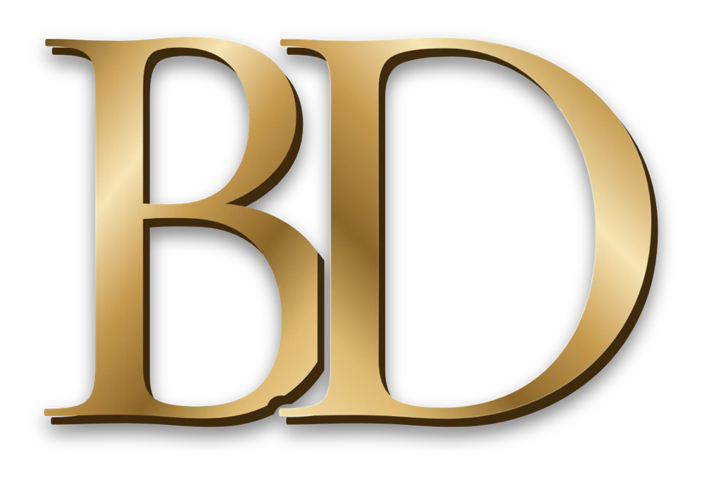 Monograma BD da Bressane Digital em dourado metálico